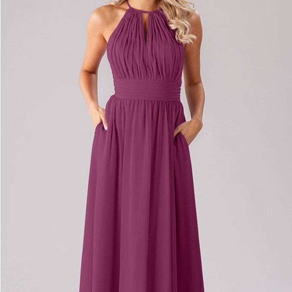 David's Bridal Purple Tie Front Halter Maxi Dress